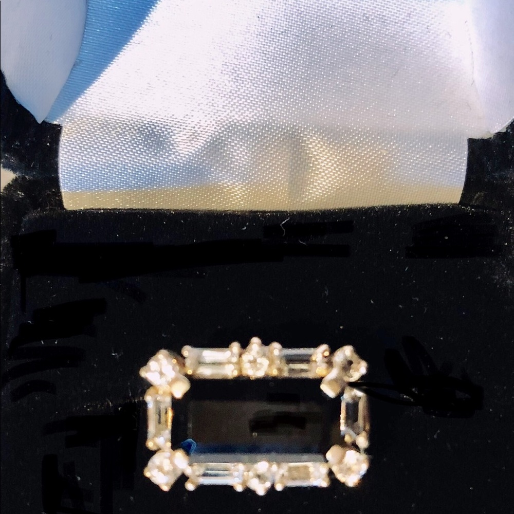 Genuine Diamond Accent Ring with Black center emerald cut stone.
